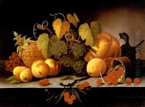 Still Life With Fruit, Melon And Pineapple On A Ledge by Samuel Marsden Brookes