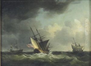 A Show And Other Merchant Shipping In A Strong Breeze After A Gale by Charles Brooking