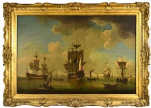 An English Man-of-war, A Fourth Rate Ship Of The Line (50-60 Guns), With A Frigate In Attendance, And Other Men-of-war In Harbour