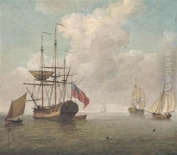 A Small Man-o'war At Anchor With Cutters Under Sail - view 1
