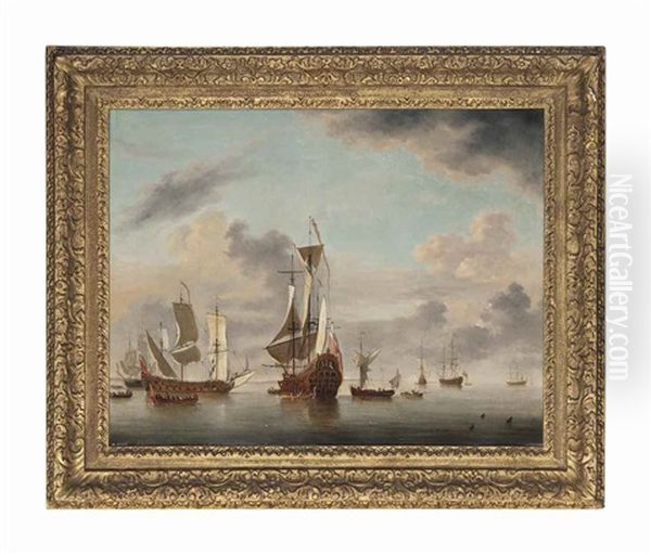 An English Two-decker Of Forty Guns Riding At Anchor Off A Coast With A Galliot Close By And Five Men-o'war Beyond - view 1