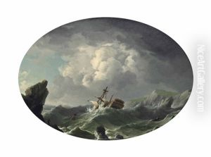A Dismasted Ship Driving Ashore In A Gale by Charles Brooking