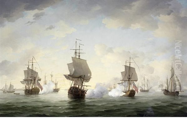 The Celebrated English Privateer Squadron Known As The Royal Family Engaging Enemy Ships During The War Of The Austrian Succession - view 1