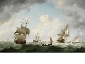 A Merchant Snow, Two Of The King's Ships-of-war, A Lugger And A Cutter All In Close Proximity In The Channel