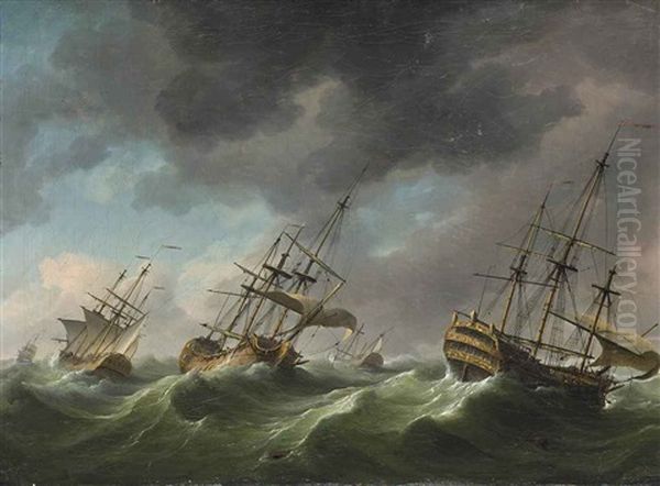 Men-o-war Reefed-down And Riding Out A Gale - view 1