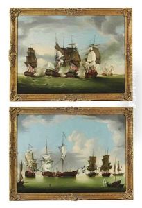 A Naval Engagement Off The Isle Of Man (+ The Fleet Off The Isle Of Man; Pair) by Charles Brooking