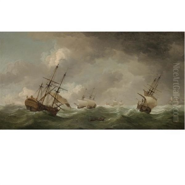 Frigates Shortening Sail Offshore - view 1