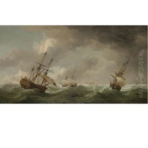 Frigates Shortening Sail Offshore