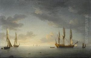 Sunset. The "royal Caroline" In A Light Air With Another Yacht And A Cutter
