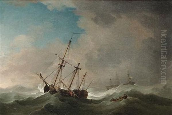 A Flagship In A Gale Shortening Sail - view 1