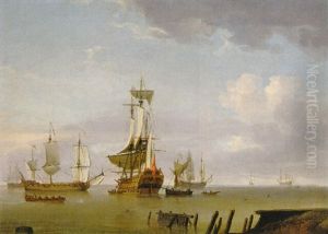 A Man-of-war Becalmed With Other Shipping Off The Coast