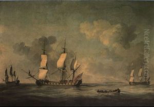 Frigate In A Swell Before A Light Breeze by Charles Brooking