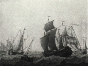 Sailing Barges At Sea by Charles Brooking