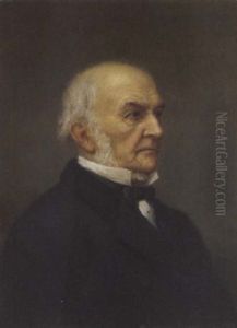 Portrait Of The Right Hon. William Ewart Gladstone In A Black Jacket And White Bow Tie by Henry Jamyn Brooks