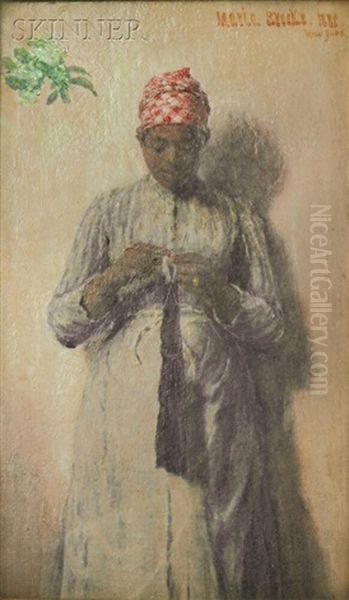Portrait Of A Woman Knitting - view 1