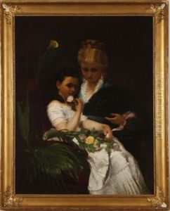 Portrait Of Mother And Daughter With Flowers by Maria Matilda Brooks