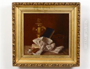 Still Life With Oil Lamp, Book And Linen by Nicholas Alden Brooks
