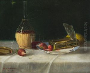 A Cigar On A Tabletop With Wine, Radishes, And Sardines, 1890 by Nicholas Alden Brooks