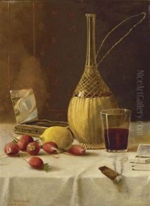 Wine, Glass And Cigar On A Table by Nicholas Alden Brooks