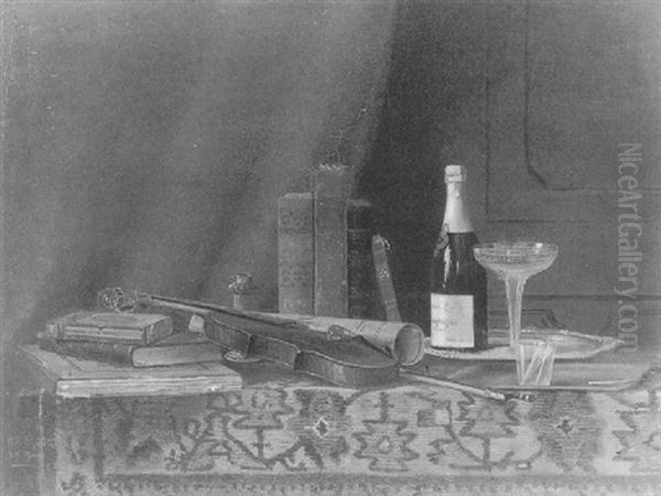 Still Life With Champagne, Books And Violin - view 1