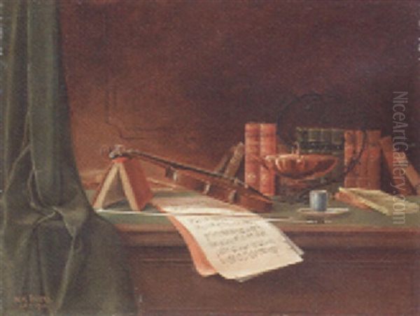 Still Life With Books, Violin And Sheet Music - view 1
