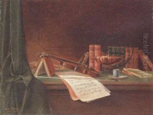 Still Life With Books, Violin And Sheet Music by Nicholas Alden Brooks