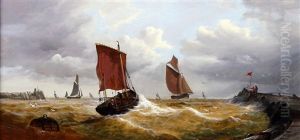 Fishing Boats Off The Coast (pair) by William (of Ramsgate) Broome