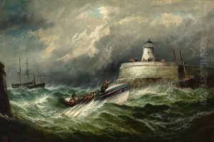 The "ramsgate" Lifeboat Returning To Port In A Storm With A Brigantine Being Towed In By A Paddle Tug