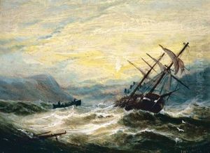 Wreck Of A Brig Off The Yorkshire Coast by William (of Ramsgate) Broome