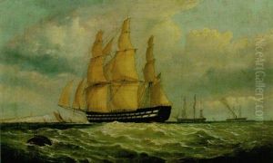 Marine Scape With Man-o-war by William (of Ramsgate) Broome