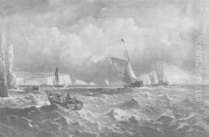 A Fresh Breeze, Fishing Boats From Allum Bay, Off The Needles, Isle Of Wight by William (of Ramsgate) Broome