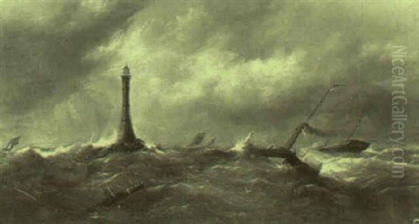 Paddle Tug And A Dismasted Hulk Off A Lighthouse (bishop Rock?) - view 1