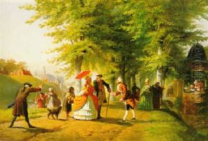 Elegant Gezelschap Op Een Weggetje by Jean Jacques Zuidema Broos