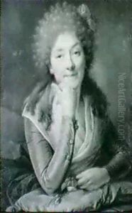 Portrait De Femme Vue En Buste, Tenant Une Jetee De Roses by Francois Brossard De Beaulieu