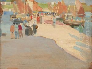 A Busy Quay In Brittany by Robert Brough