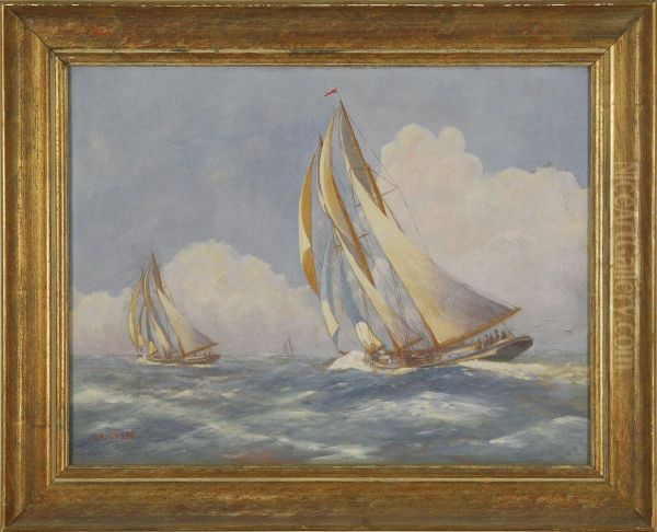 Yachts Racing. Signed Lower Left J.a. Chase - view 1