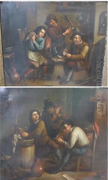 Figures Playing Cards In A Tavery; Figures Smoking Pipes In A Tavern - view 1