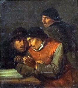 Three Peasants With A Book Discussing Its Meaning