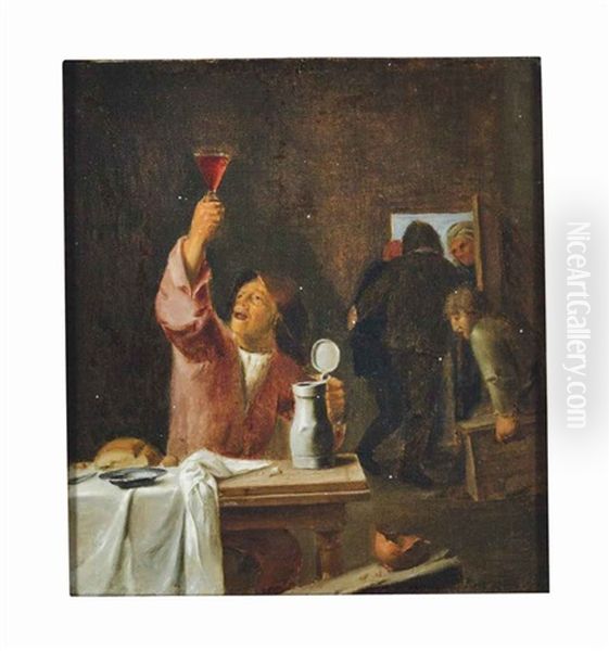 Tavern Scene With A Seated Man Holding A Glass Of Wine - view 1