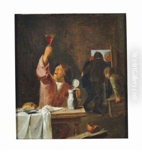 Tavern Scene With A Seated Man Holding A Glass Of Wine by Adriaen Brouwer