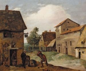 Two Peasants Before A Tavern by Adriaen Brouwer