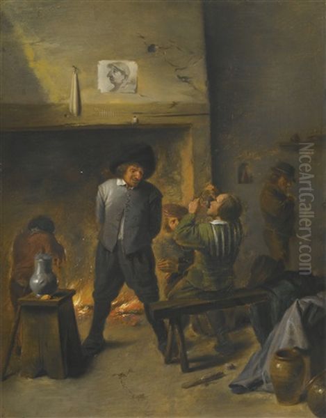 Tavern Scene With Smokers And Drinkers By An Open Fire - view 1