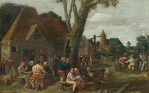 Ausgelassenes Fest Vor Einer Schenke