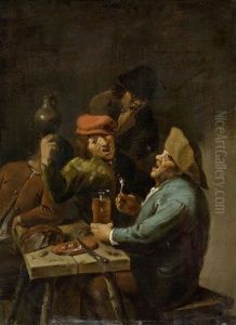 Vier Frohliche Manner In Einer Schenke by Adriaen Brouwer