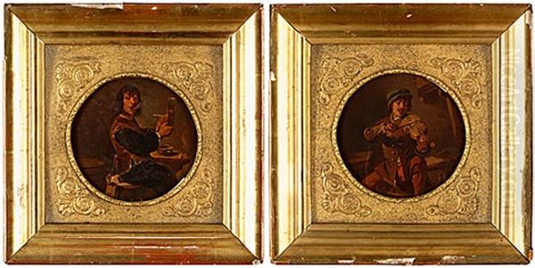 Vardshusscener Med Piprokande Man Samt Fiolspelande Man (pair) - view 1