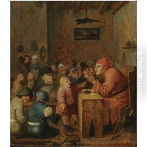 A Schoolroom Interior With Children Gathered Around A Schoolmaster by Adriaen Brouwer