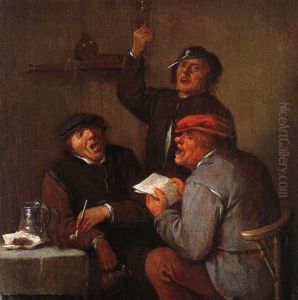 Drei Bauern Im Gesprach by Adriaen Brouwer