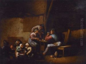 Peasants Playing Cards In An Interior by Adriaen Brouwer