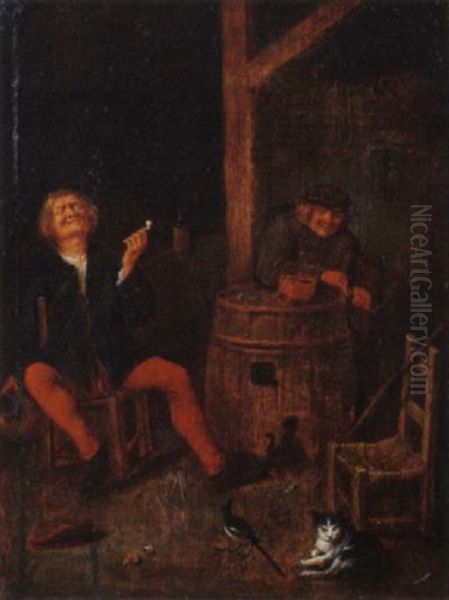 Boors Smoking In A Barn - view 1