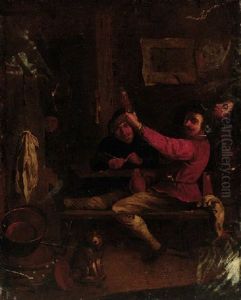 Boors In A Tavern Interior by Adriaen Brouwer
